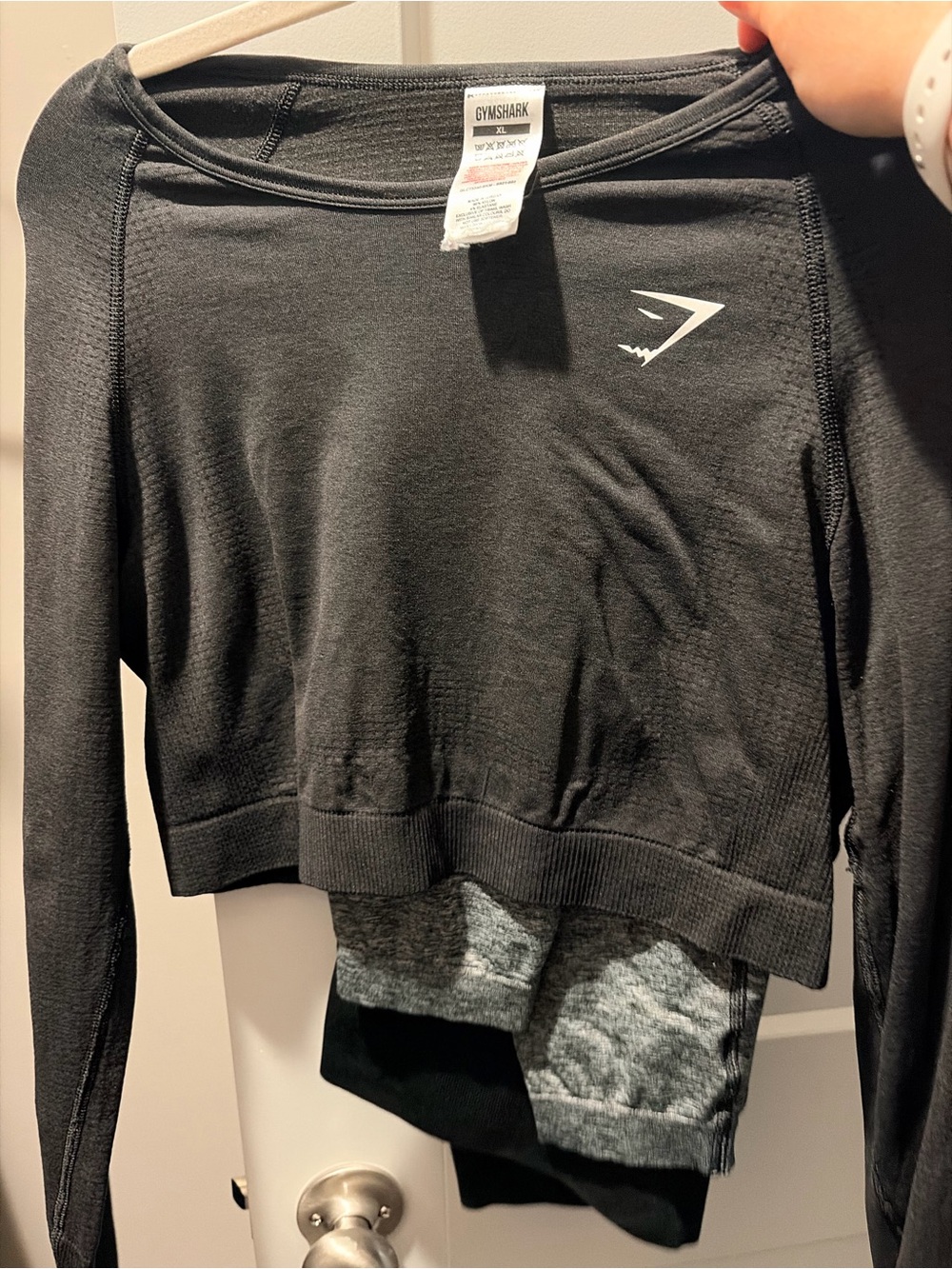 Gymshark Black Cropped Long Sleeve Top and Pants Workout Set